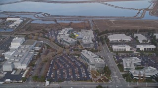 AXSF11_061 - 5K aerial stock footage approach Yahoo! Campus and tilt down, Sunnyvale, California
