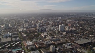 AXSF12_006 - 5K aerial stock footage flyby San Jose State University, Downtown San Jose in the background, California