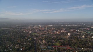 AXSF12_038 - 5K aerial stock footage of approaching Stanford University; Stanford, California
