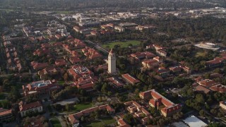 AXSF12_040 - 5K aerial stock footage of tilting to reveal Hoover Tower and Stanford University, Stanford, California