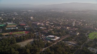 AXSF12_041 - 5K aerial stock footage of flying by Stanford University, revealing Stanford Stadium, Stanford, California