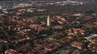 AXSF12_045 - 5K aerial stock footage flyby and approach Hoover Tower at Stanford University, Stanford, California