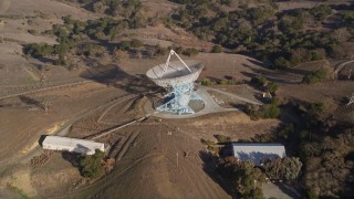 AXSF12_050 - 5K aerial stock footage tilt to reveal The Dish radio telescope satellite dish, Stanford Foothills, California