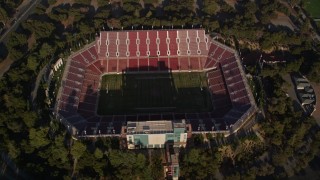 AXSF12_058 - 5K aerial stock footage bird's eye reveal of the Stanford Stadium, Stanford University, California