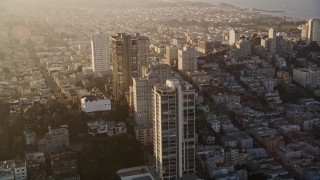 AXSF13_021 - 5K aerial stock footage of Russian Hill apartment buildings, San Francisco, California