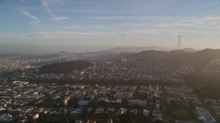 AXSF13_030 - 5K aerial stock footage of panning across San Francisco to reveal Sutro Tower, California