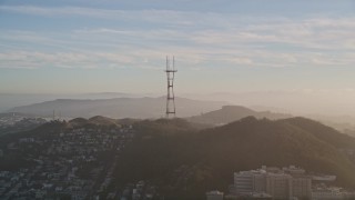AXSF13_031 - 5K aerial stock footage of a view of iconic Sutro Tower, San Francisco, California