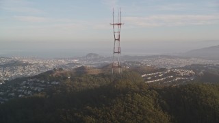AXSF13_033 - 5K aerial stock footage tilt from UCSF Medical Center hospital to reveal Sutro Tower, San Francisco, California