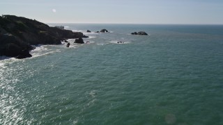 AXSF15_029 - 5K aerial stock footage of flying over San Francisco Bay, tilt to reveal Seal Rocks, San Francisco, California