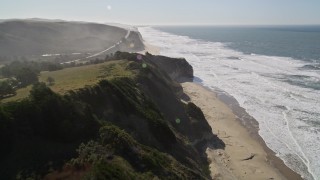 AXSF15_065 - 5K aerial stock footage of flying by San Gregorio State Beach, San Gregorio, California