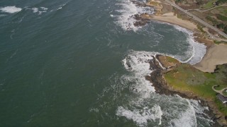 AXSF15_070 - 5K aerial stock footage of a reverse view of the coastline, Pescadero, California