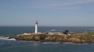 AXSF15_072 - 5K aerial stock footage of flying away from Pigeon Point Light Station in Pescadero, California