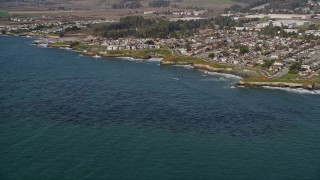 AXSF15_091 - 5K aerial stock footage of passing by kelp forests and coastal neighborhoods, Santa Cruz, California