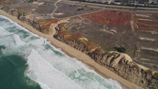 AXSF15_116 - 5K aerial stock footage flyby beach and sand dunes at Fort Ord Dunes State Park, Moss Landing, California