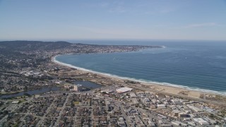 AXSF15_118 - 5K aerial stock footage of the Monterey Peninsula and Monterey Bay seen from a residential area, Monterey, California