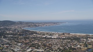 AXSF15_120 - 5K aerial stock footage of a wide view of the Monterey Peninsula and Monterey Bay, Monterey, California
