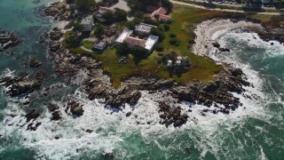AXSF16_010 - 5K aerial stock footage of the Hopkins Marine Station scientific facility, Monterey, California