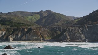 AXSF16_067 - 5K aerial stock footage of the Rocky Creek Bridge and coastal cliffs, Carmel, California