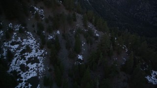 AXSF17_062 - 5K aerial stock footage flyby patches of snow in the mountains, Los Padres National Forest, California, twilight