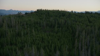 CAP_002_011 - HD stock footage aerial video of flying over evergreen forest and brown hills in Jackson Hole, Wyoming, twilight