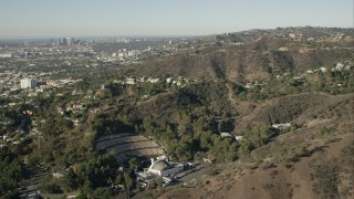 CAP_004_010 - HD stock footage aerial video of flying by Hollywood Bowl in the Hollywood Hills, California