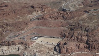 CAP_008_007 - HD stock footage aerial video of light traffic on the Kingman Wash Access Road by Hoover Dam, Nevada