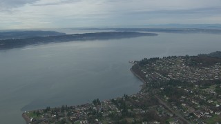 CAP_009_020 - HD stock footage aerial video of Puget Sound and waterfront homes in Tacoma, Washington