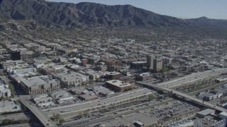 CAP_012_003 - HD stock footage aerial video of Burbank Town Center, office buildings and hotel in Burbank, California