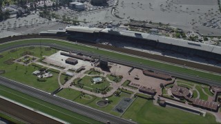 CAP_012_017 - HD stock footage aerial video flyby the Santa Anita Park horse racing track in Arcadia, California