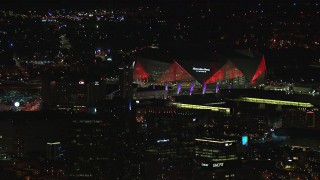 CAP_013_002 - HD stock footage aerial video of orbiting Mercedes Benz Stadium at night in Atlanta, Georgia