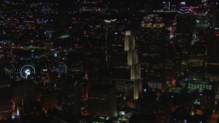 CAP_013_066 - HD stock footage aerial video of Georgia Pacific Tower and nearby skyscrapers at night, Downtown Atlanta, Georgia