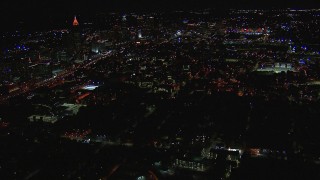 CAP_013_080 - HD stock footage aerial video of approaching Georgia Institute of Technology campus at night, Atlanta, Georgia