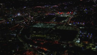 CAP_013_082 - HD stock footage aerial video of an approach to the stadium at night, Atlanta, Georgia