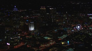 CAP_013_112 - HD stock footage aerial video of a view of the downtown skyline at night, Downtown Atlanta, Georgia