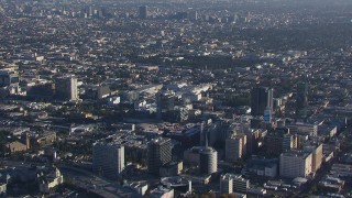 CAP_016_001 - HD stock footage aerial video of zooming in on an apartment and college buildings in Hollywood, California