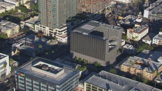CAP_016_007 - HD stock footage aerial video orbit around Emerson College in Hollywood, California