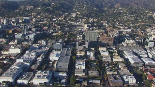CAP_016_017 - HD stock footage aerial video approach college with Hollywood Sign in the background, California