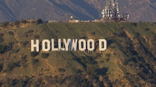 CAP_016_032 - HD stock footage aerial video a close-up view of the Hollywood Sign in Los Angeles, California