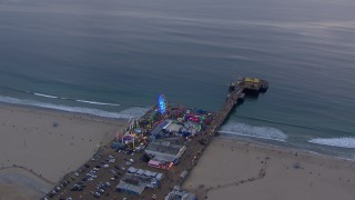 CAP_018_066 - HD stock footage aerial video of orbiting Santa Monica Pier at sunset, California
