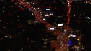 CAP_018_128 - HD stock footage aerial video of following traffic on the Sunset Strip at night in West Hollywood, California