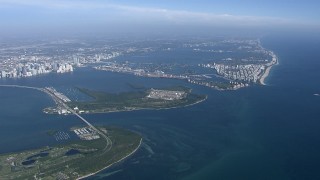 CAP_020_002 - HD stock footage aerial video of flying by Virginia Key and Biscayne Bay, Miami, Florida