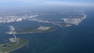 CAP_020_003 - HD stock footage aerial video of passing by Virginia Key and Biscayne Bay, Miami, Florida