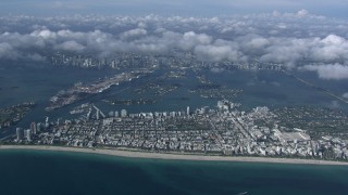 CAP_020_012 - HD stock footage aerial video of a high altitude view of South Beach, Miami, Florida