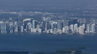 CAP_020_030 - HD stock footage aerial video of the Downtown Miami skyline across Biscayne Bay, Florida