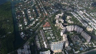CAP_020_033 - HD stock footage aerial video of a bird's eye view condo complexes on Key Biscayne, Miami, Florida