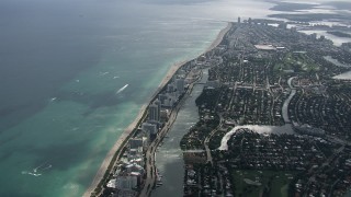CAP_020_055 - HD stock footage aerial video of flying over Miami Beach toward South Beach, Florida