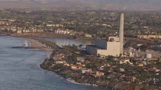 CAP_021_015 - HD stock footage aerial video of flying toward the power plant in Carlsbad, California