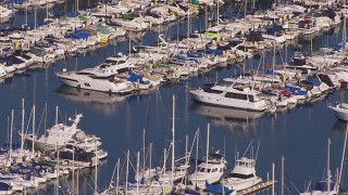 CAP_021_061 - HD stock footage aerial video of yachts and sailboats at the harbor in Dana Point, California