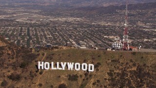 CAP_021_119 - HD stock footage aerial video of circling the famous Hollywood Sign, Los Angeles, California