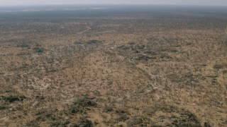 CAP_026_037 - HD stock footage aerial video of trees and brush in a wide expanse of savanna, Zimbabwe
